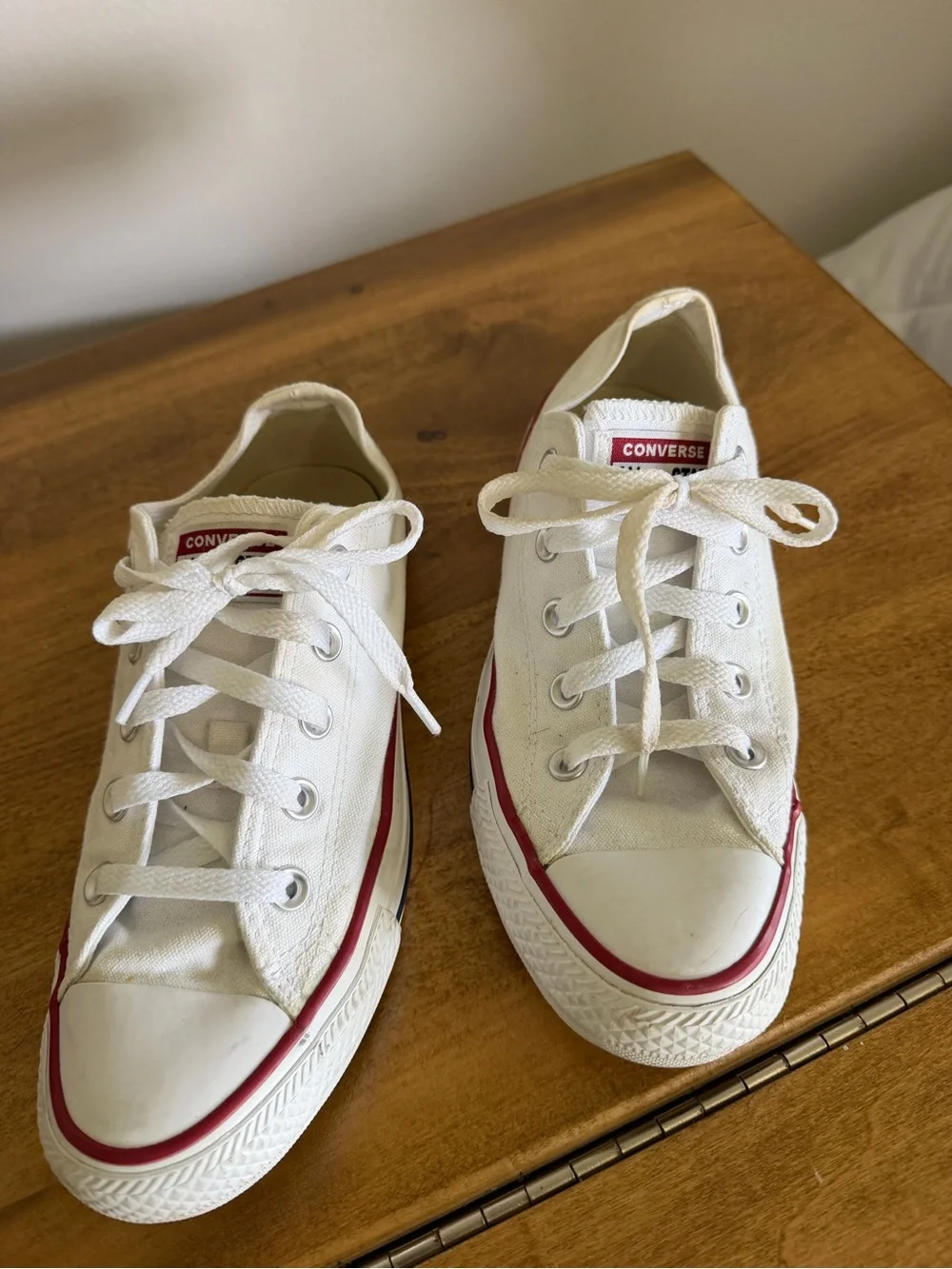 Converse White Canvas Low-Top Sneakers with Red & Blue Trim